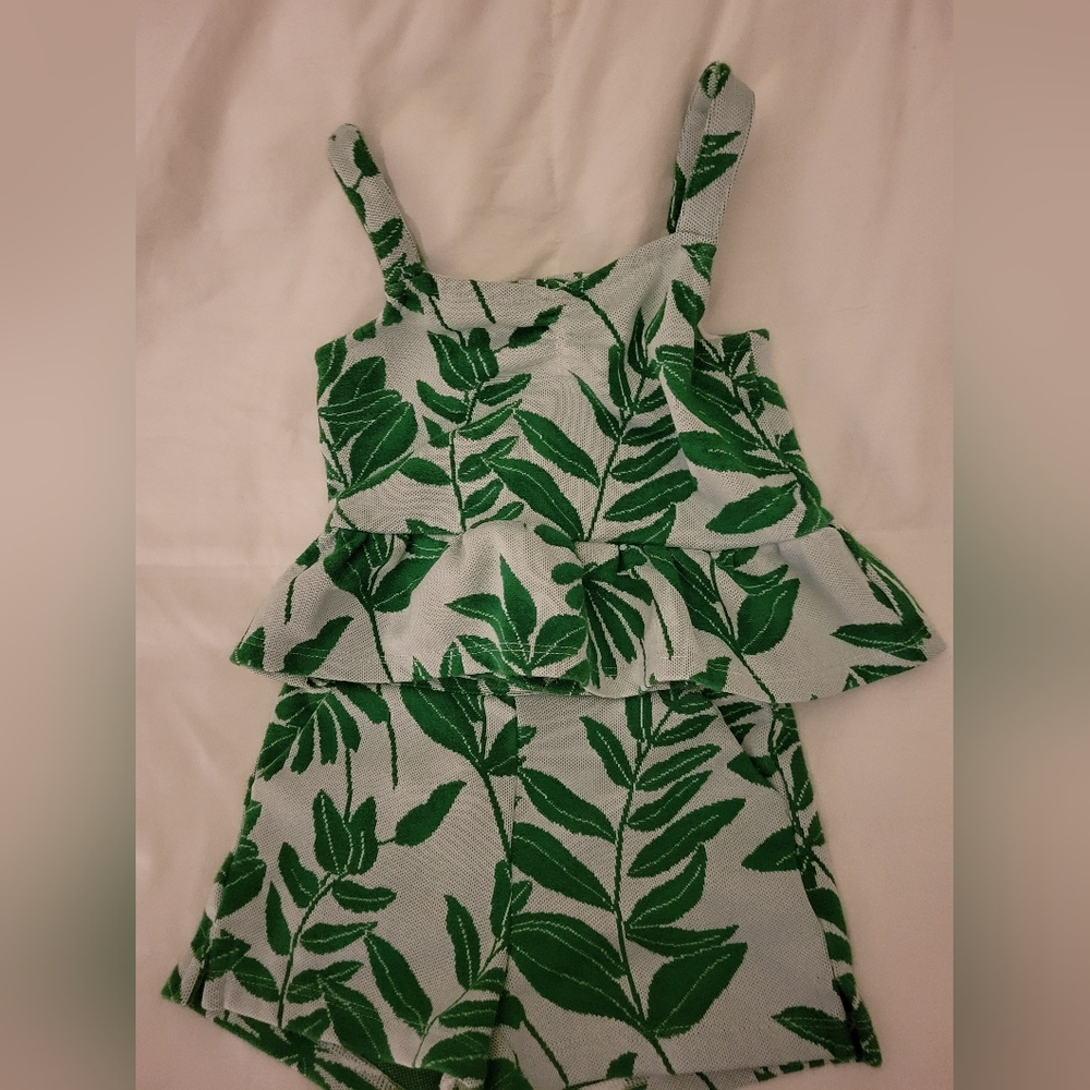 Janie and Jack Green and White Botanical Matching Set